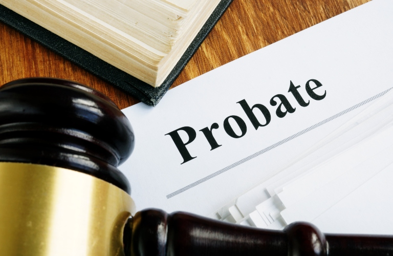 Probate documents and judge's gavel