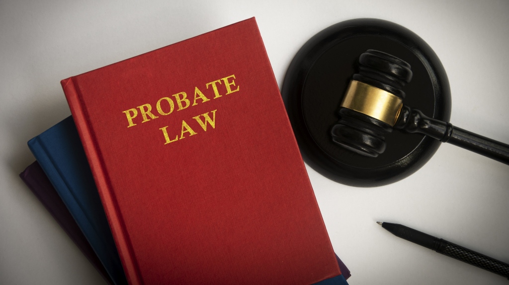 Probate law book and judge's gavel